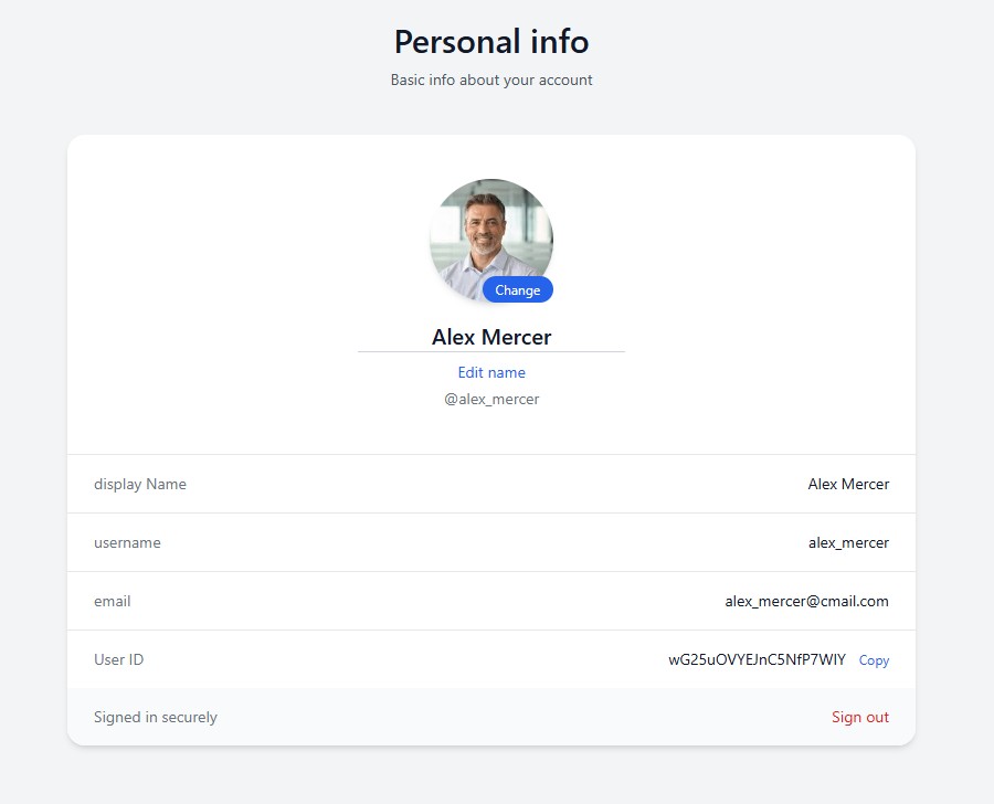Account profile settings page