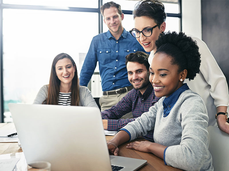 Diverse business team collaborating