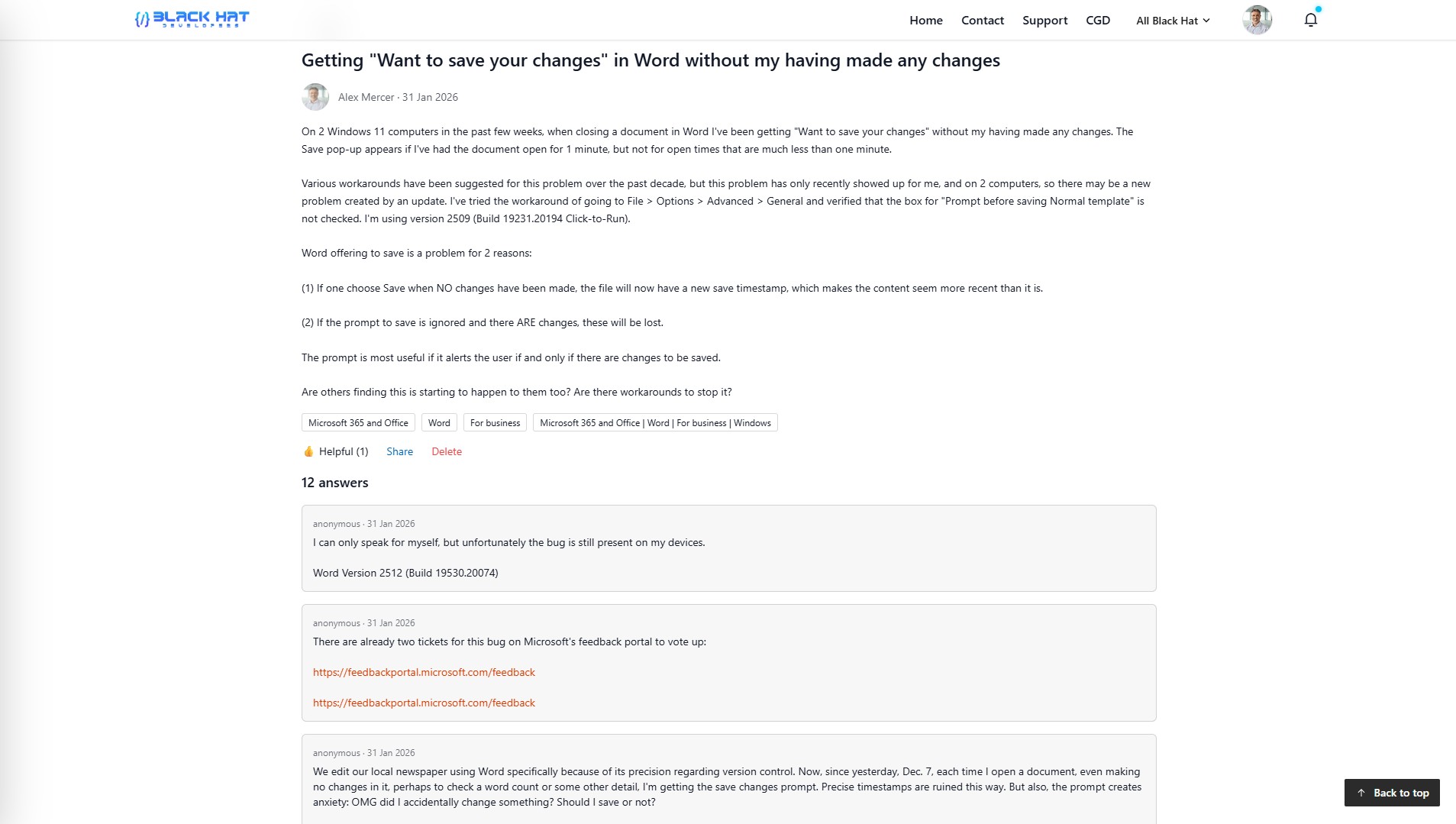 Detailed view of a question with answers and comments